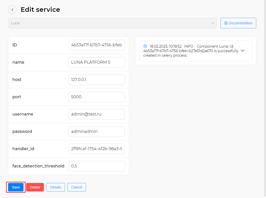 The service editing form