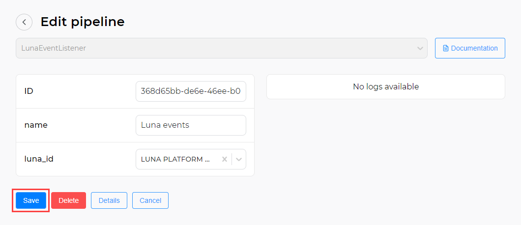 Pipeline editing form