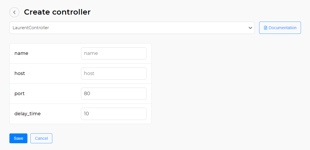 Form for filling in controller settings