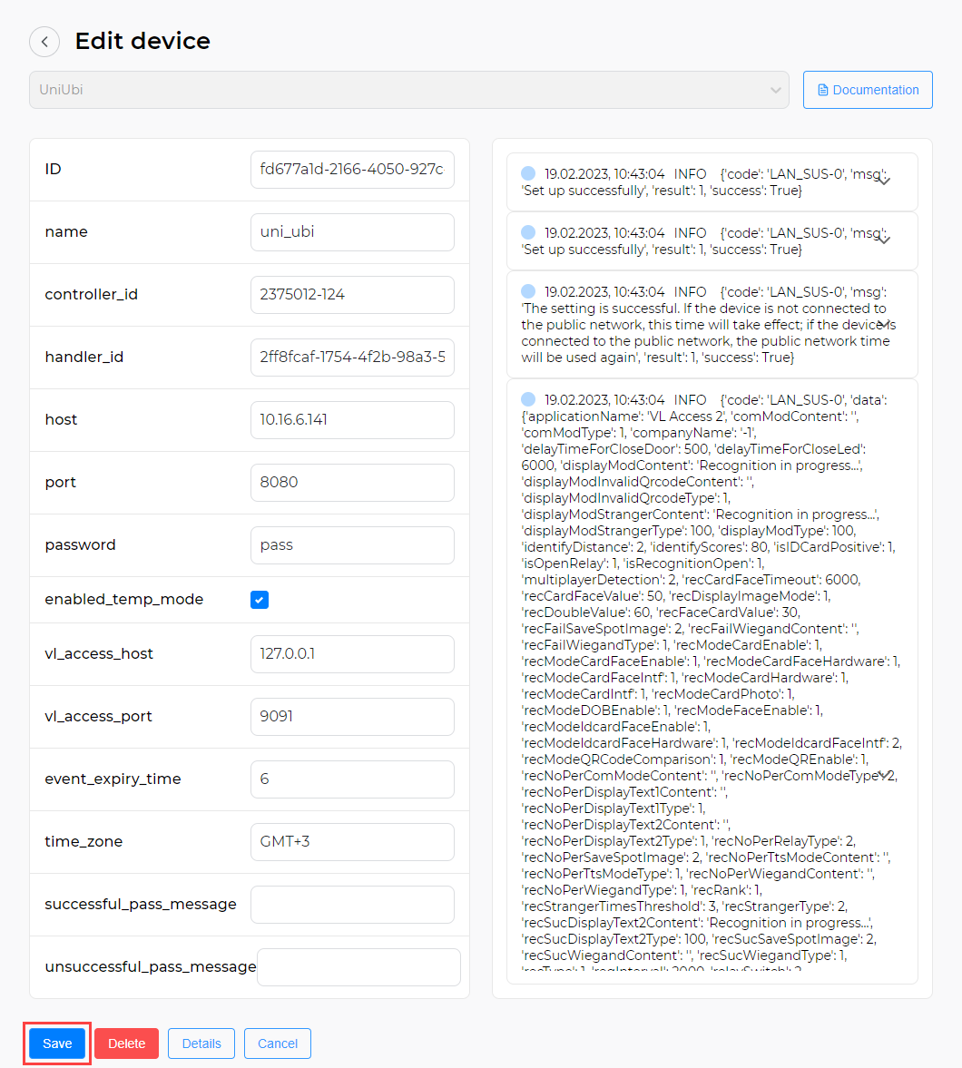 Device editing form