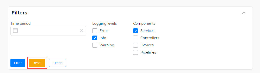 Resetting the filter settings