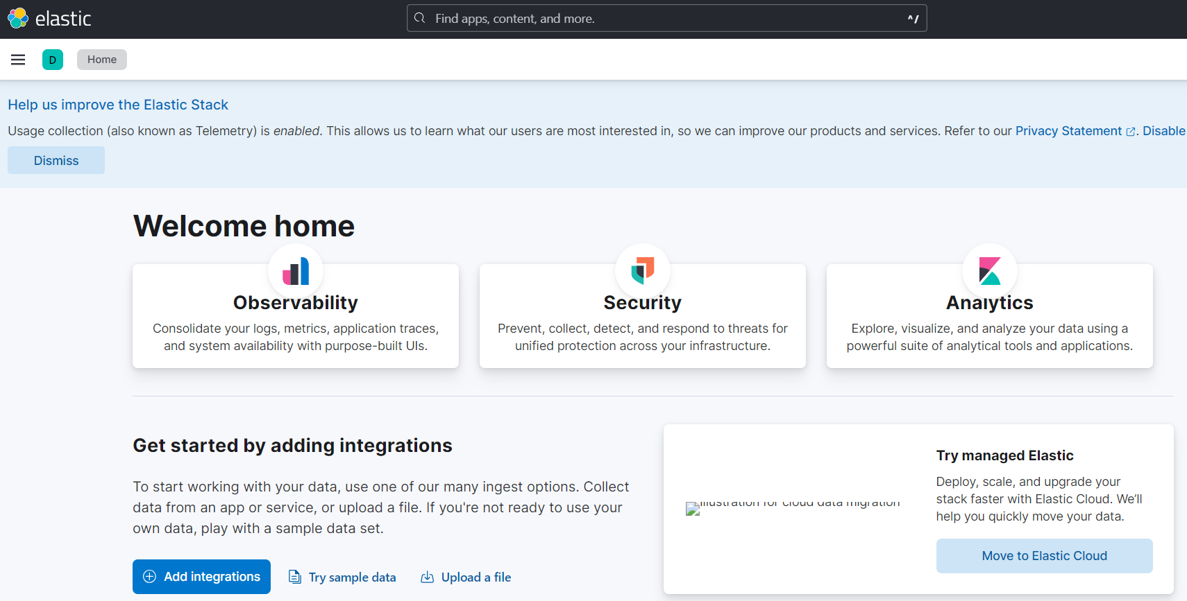 Logging system home page