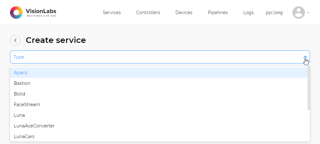 Selecting the type of component to create