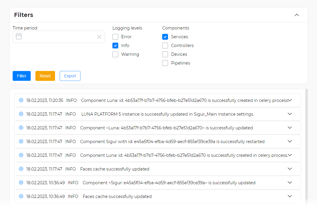 Figure 36. Displaying logs after filtering