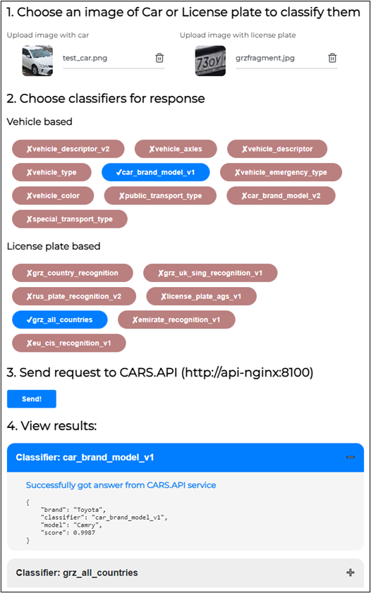 Vehicle/License plate classify request interface