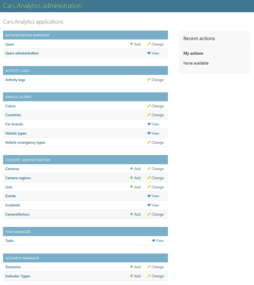 Administration interface