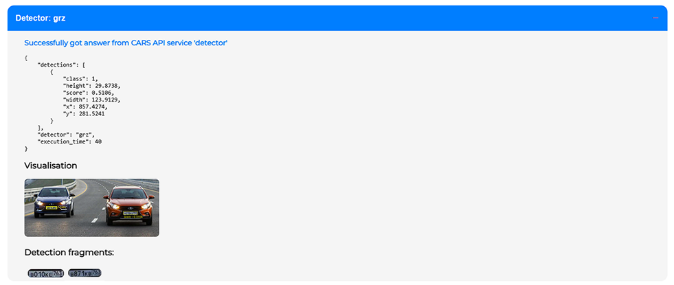 Example of the result of image processing by the LP detector