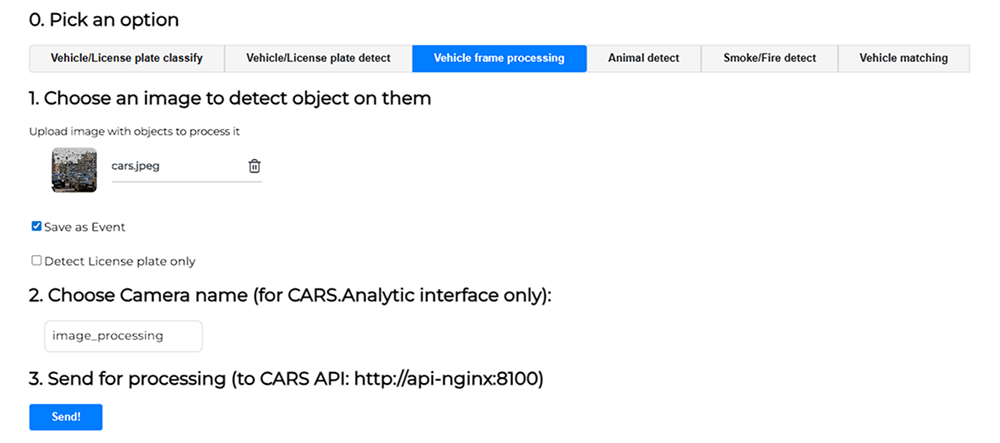 «Vehicle frame processing» request
