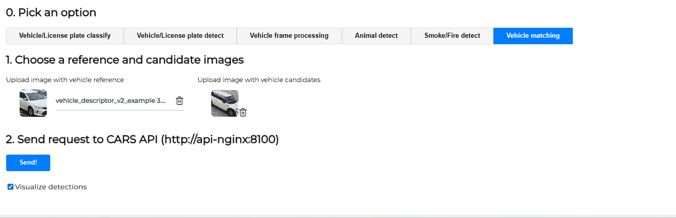 «Vehicle matching» request interface