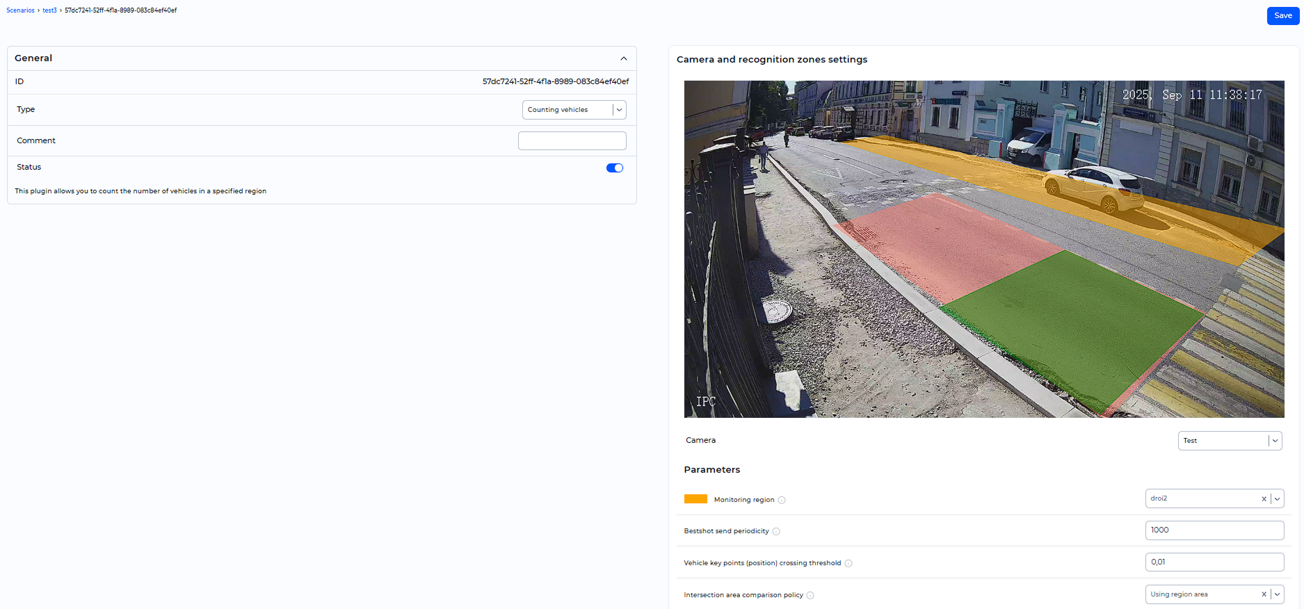 «Counting vehicles» handler parameters window