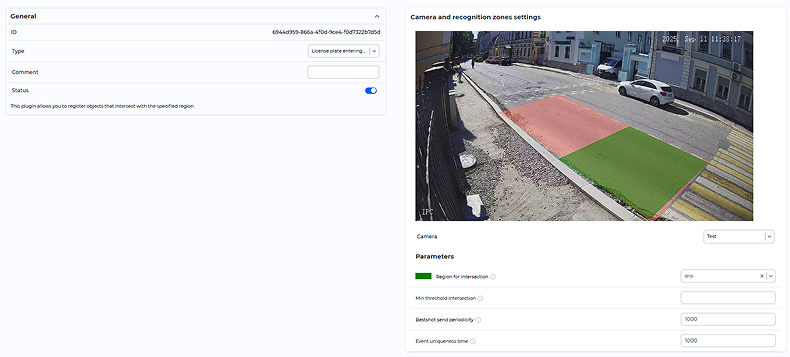 «LP entering the zone» handler parameters window