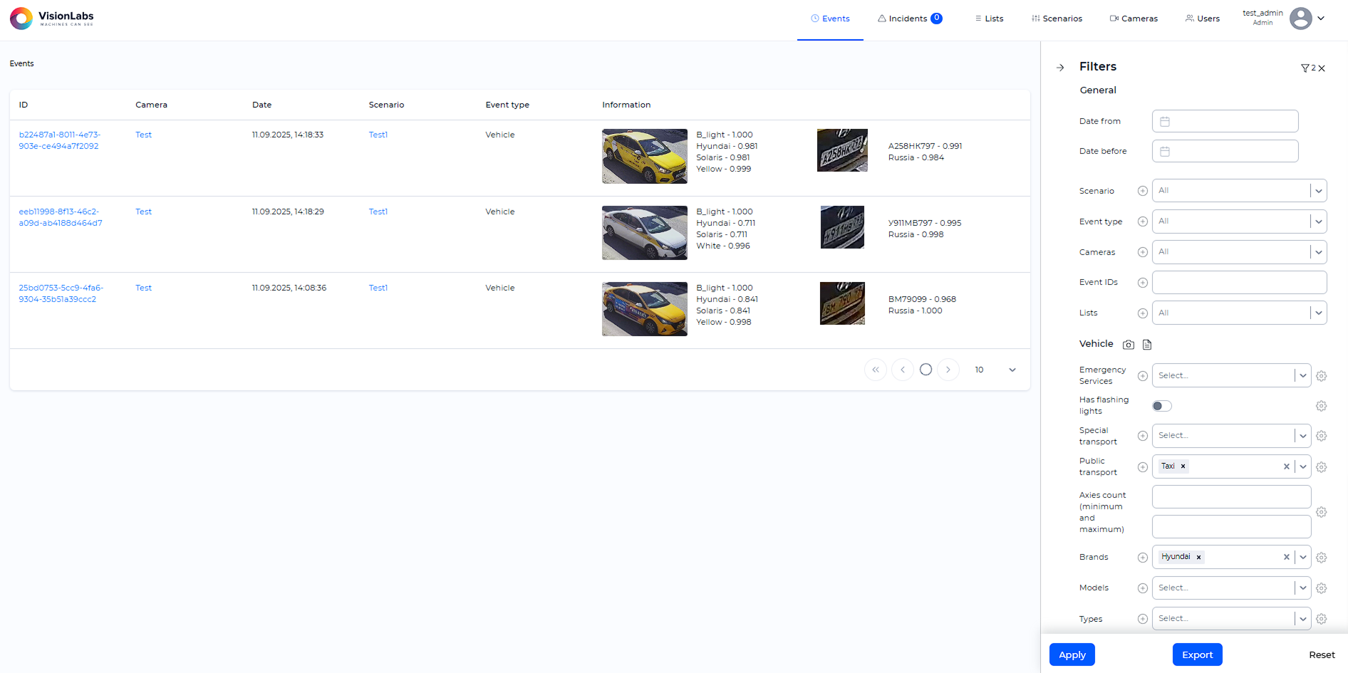 Applying Filters (Public Transport - Taxi, Vehicle Brand - Hyundai)