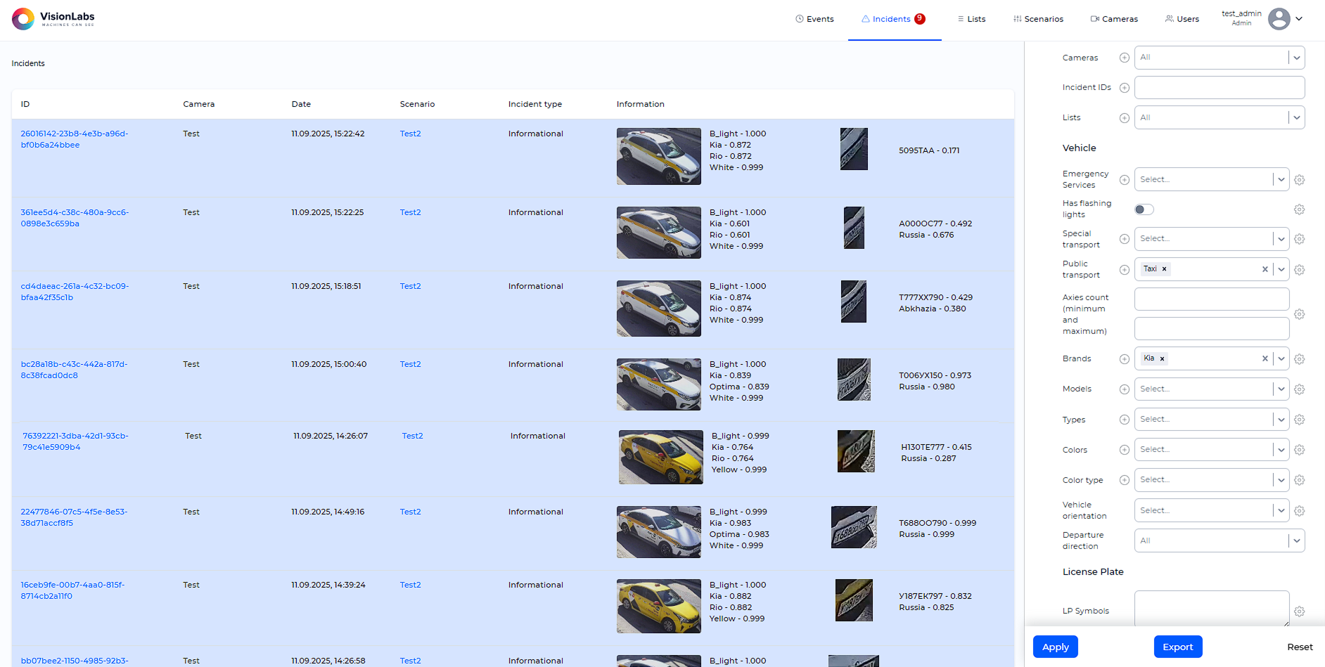 Applying Filters (Public Transport - Taxi, Vehicle Brand - Kia)