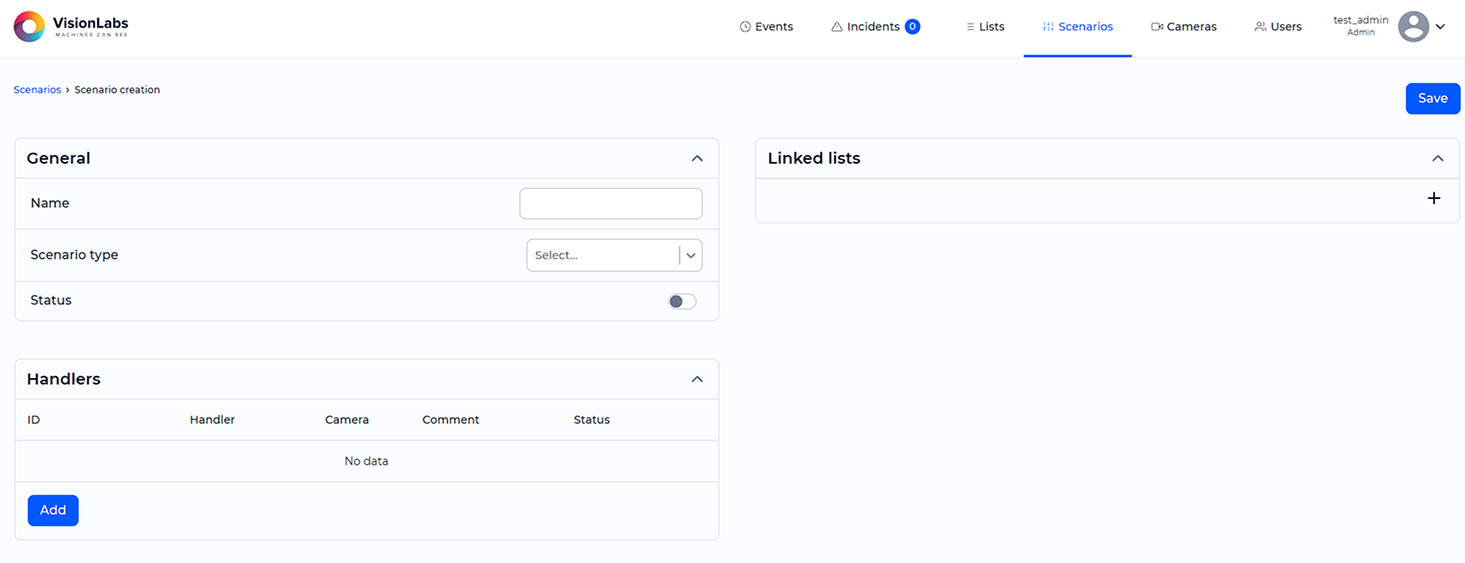 Scenario creation window
