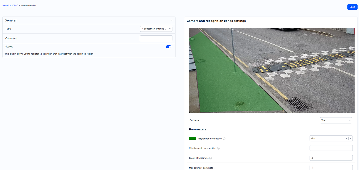 «A pedestrian entering» handler parameters window