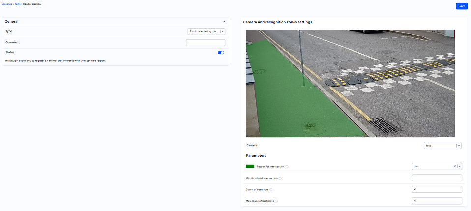 «A animal entering the region» handler parameters window