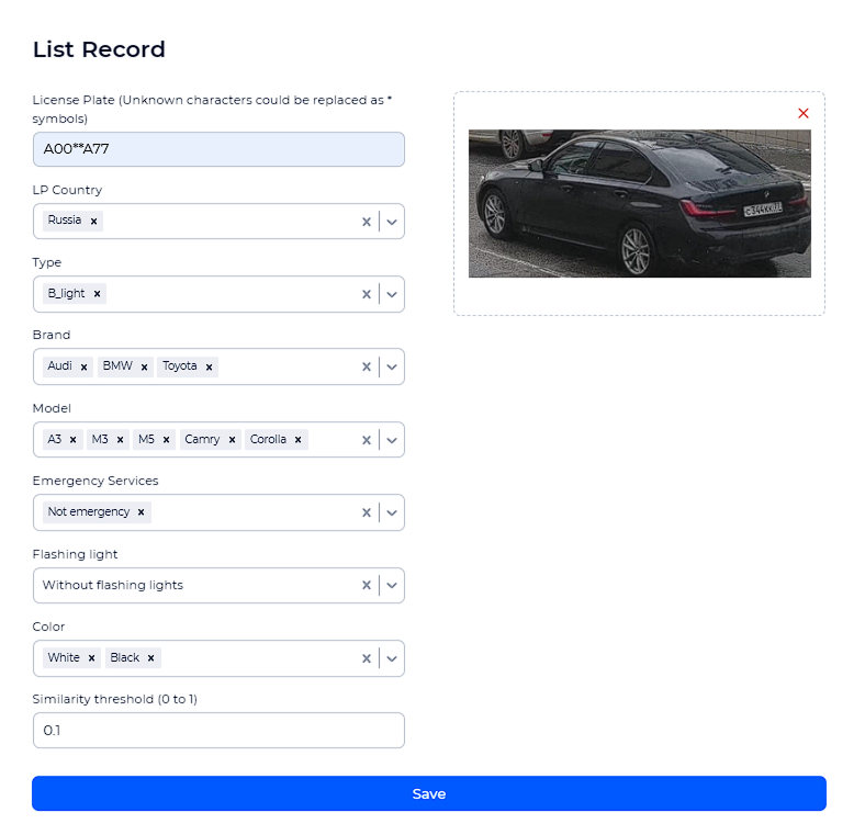List record parameters