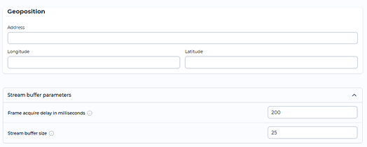 Camera settings interface with RTSP buffer source type