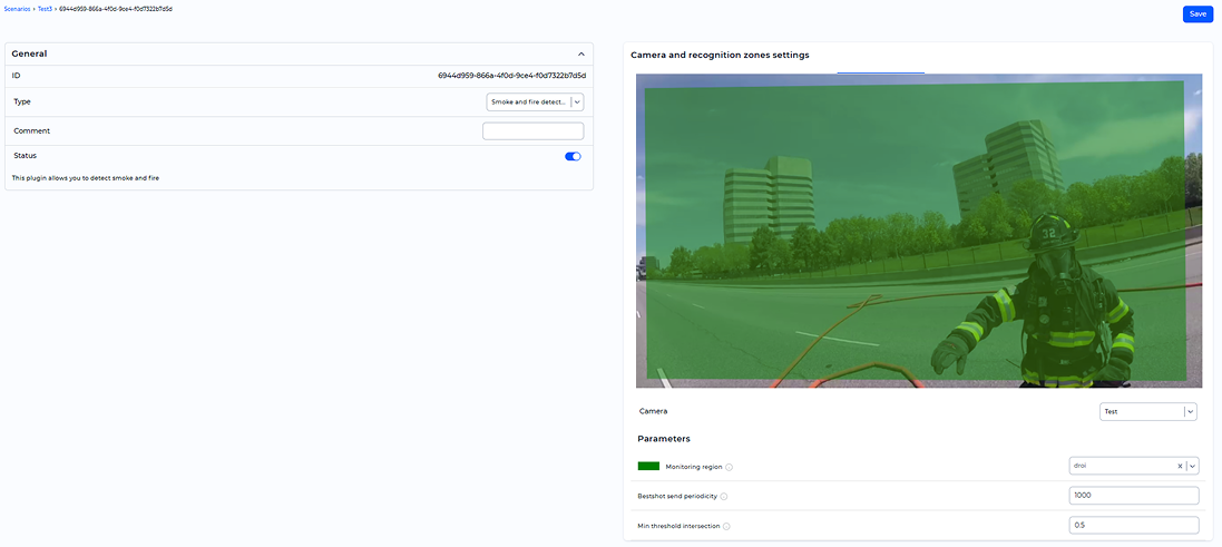 «Smoke and Fire Detection» handler parameters window 