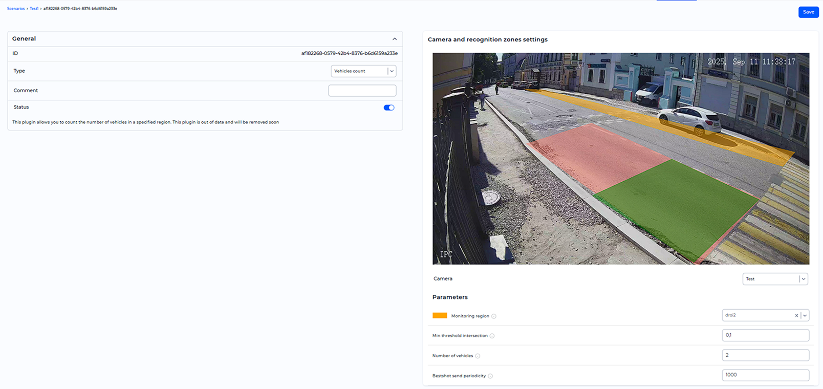 «Vehicles count» handler parameters window
