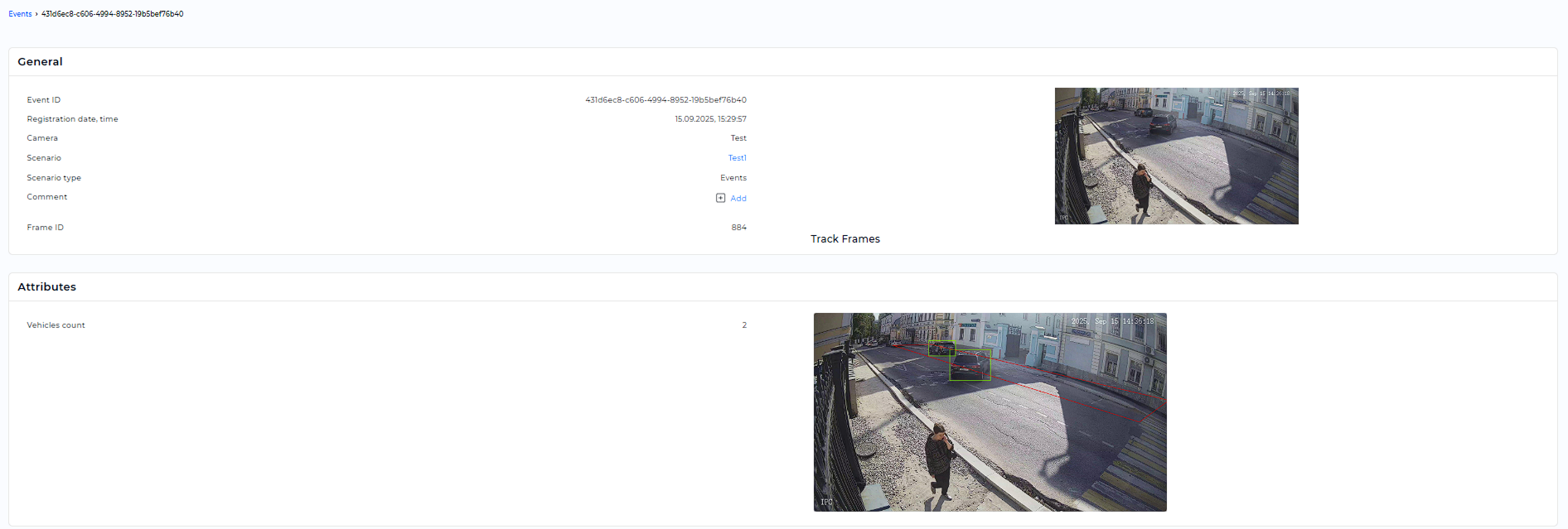 Example of the «Vehicles count» handler