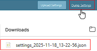 Button «Dump settings»