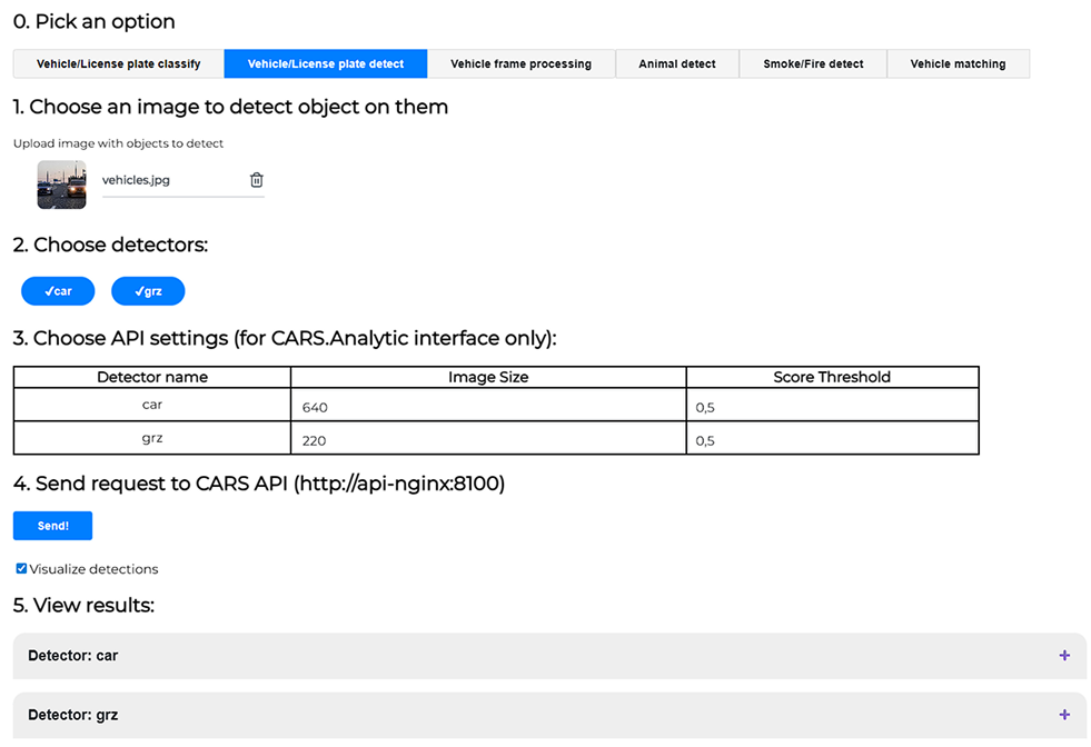 «Vehicle/License plate detect» interface