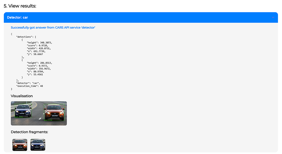 Example of the result of image processing by the Vehicle detector