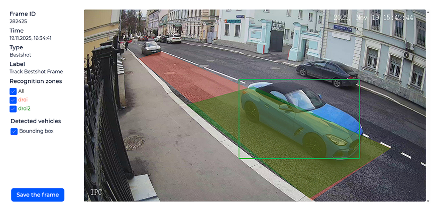Example of a pop-up window with the best track frame and applied checkboxes