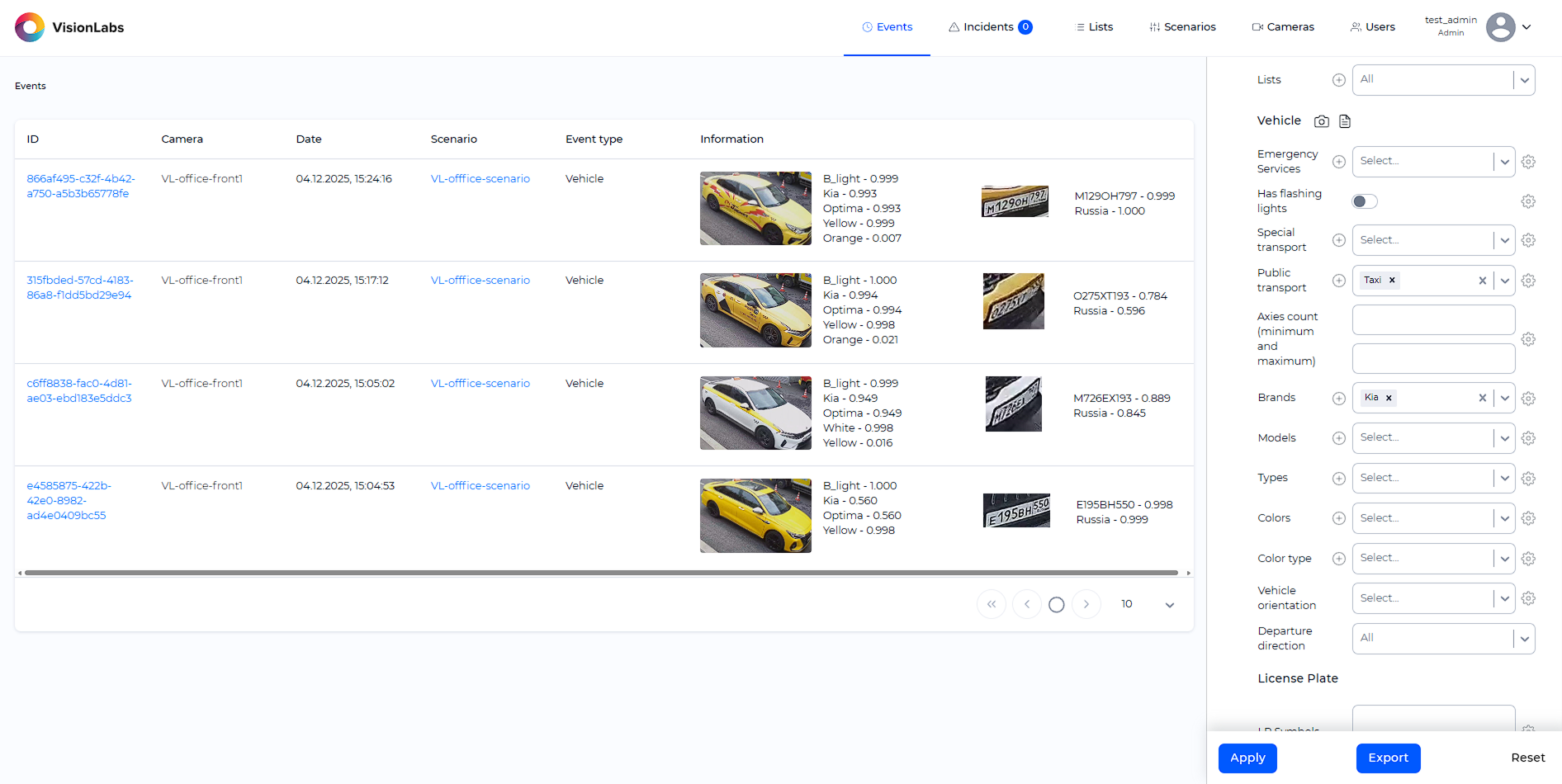 Applying Filters (Public Transport - Taxi, Vehicle Brand - Kia)