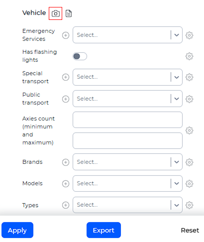 Vehicle image search icon in filters