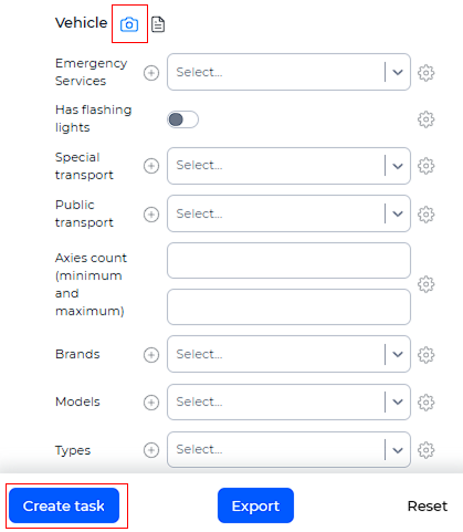 Example of filter elements after adding the image for vehicle search
