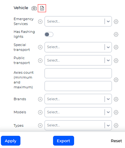 Vehicle image search icon in filters