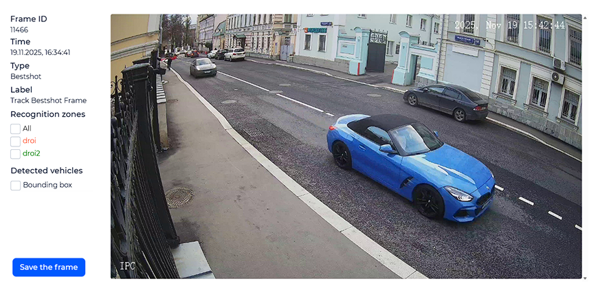 Example of a pop-up window with the best track frame