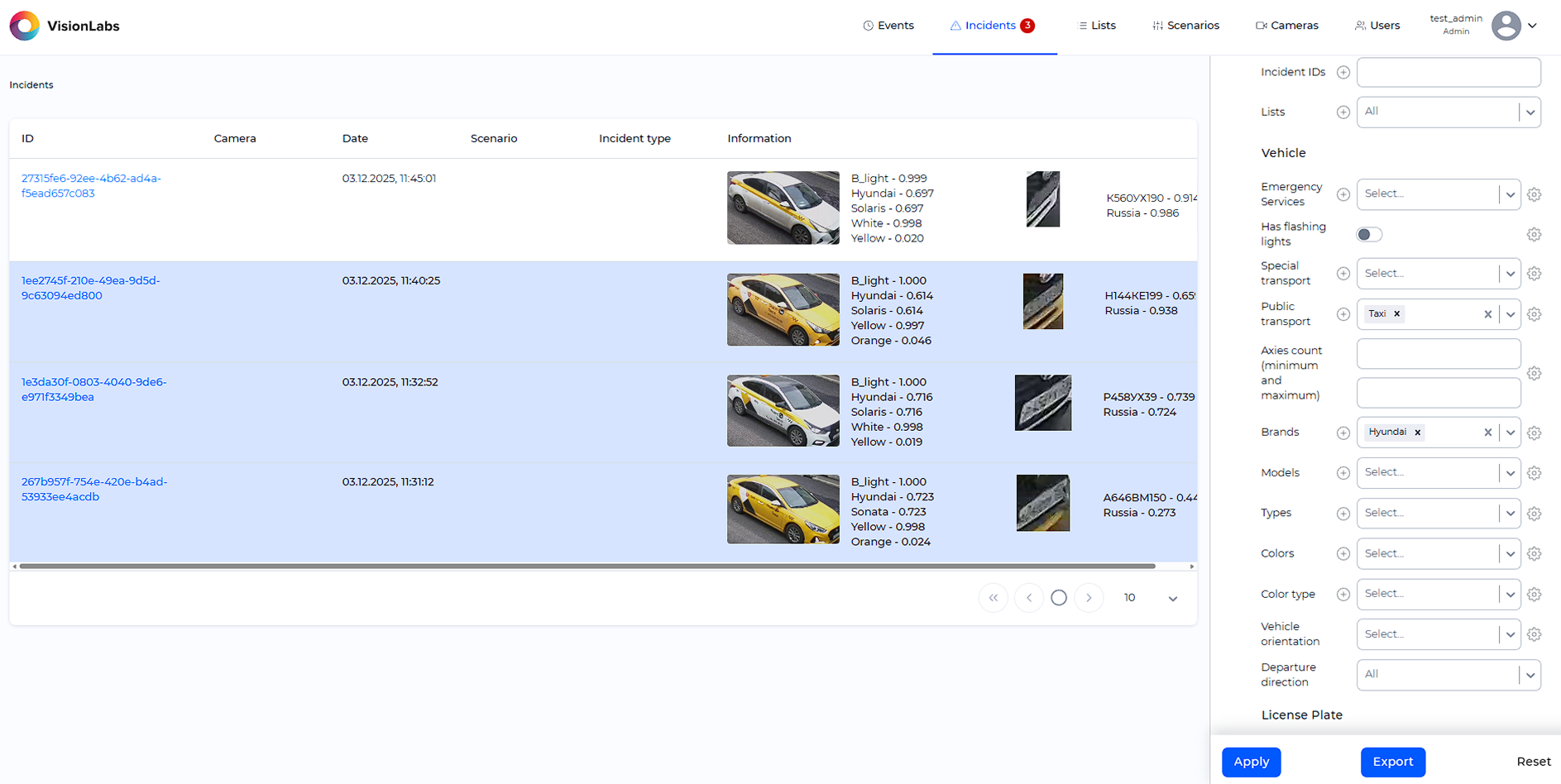 Applying Filters (Public Transport - Taxi, Vehicle Brand - Hyundai)