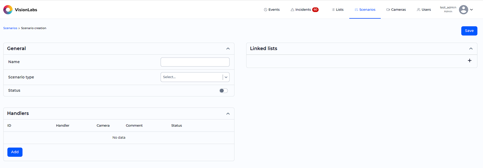 Scenario creation window