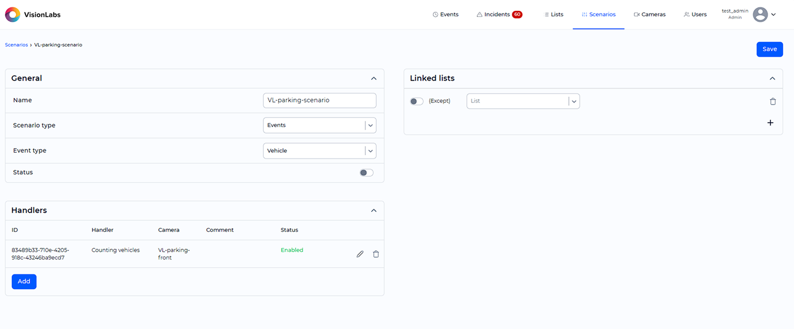 Scenario editing window