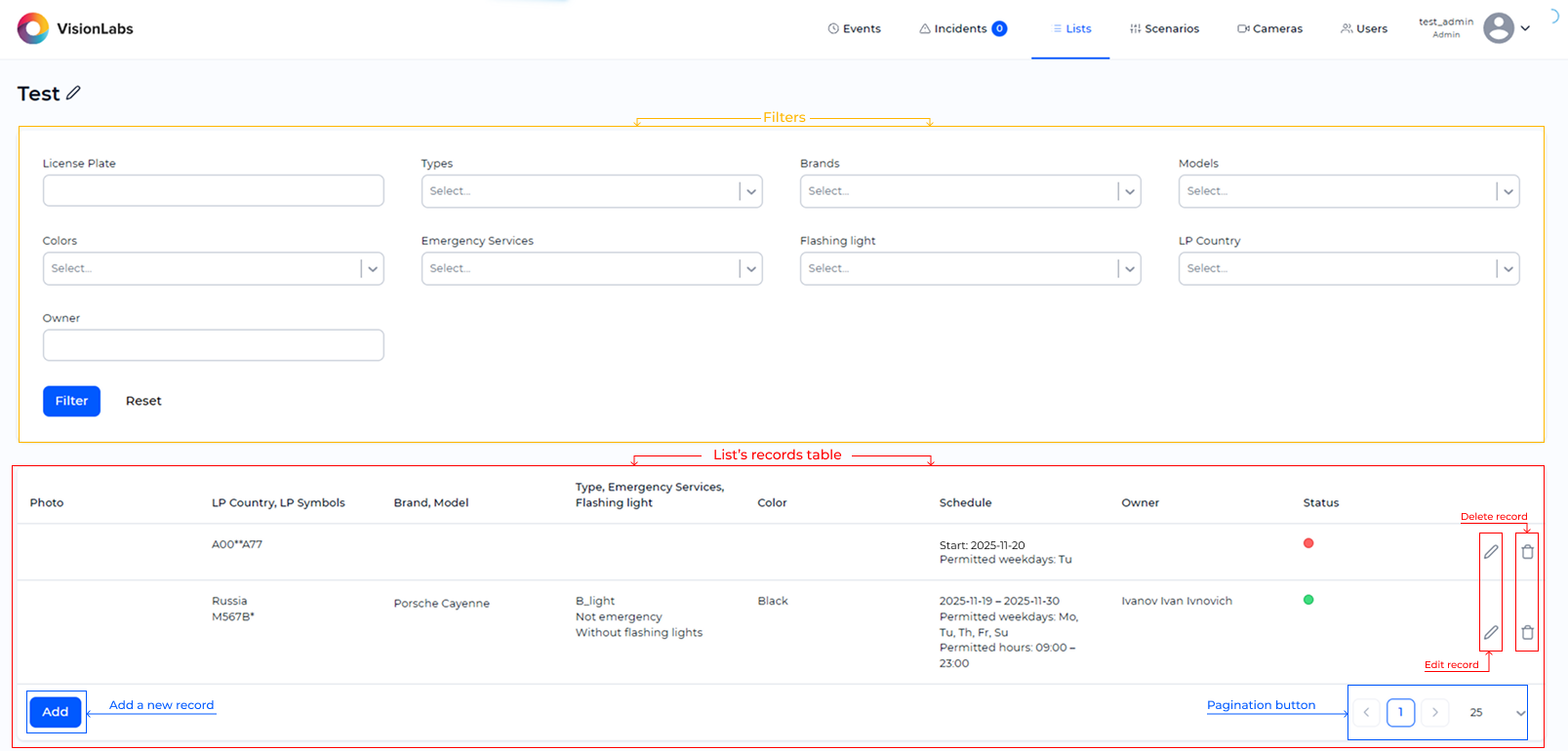 List settings and editting page