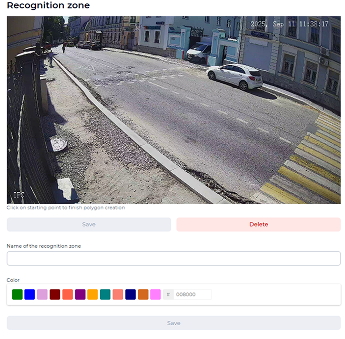 Recognition zone creation window