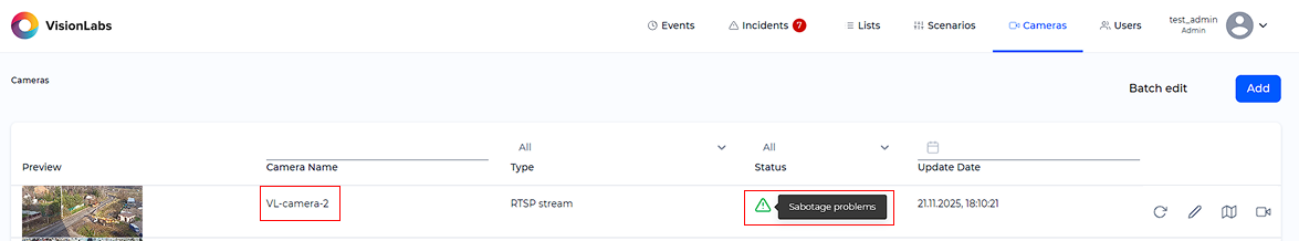 Example of alarm icon display