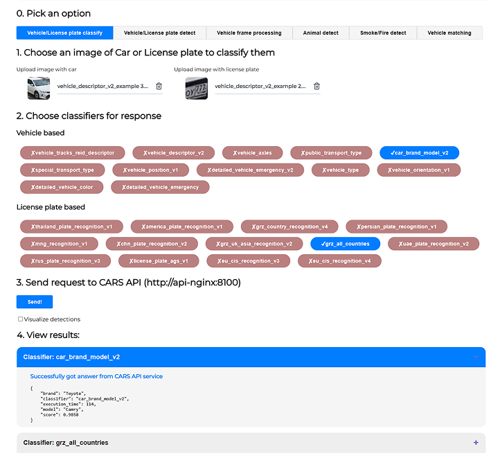 «Vehicle/License plate classify» request interface