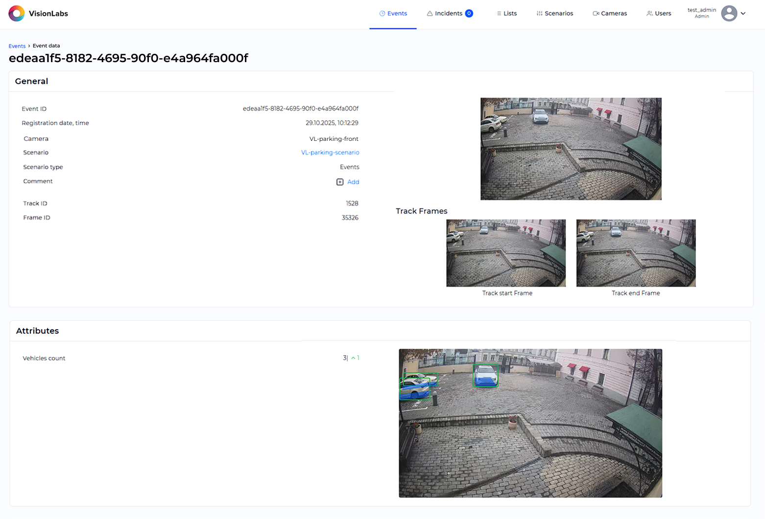 Example of the «Counting vehicles» handler