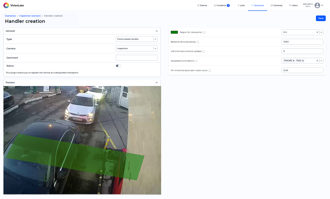 «Frame based handler» handler parameters window