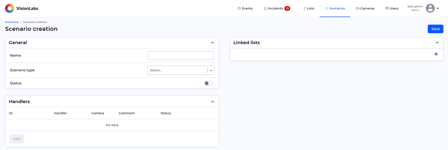 Scenario creation window