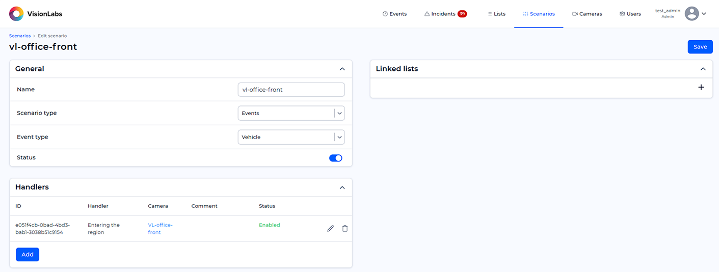Scenario editing window
