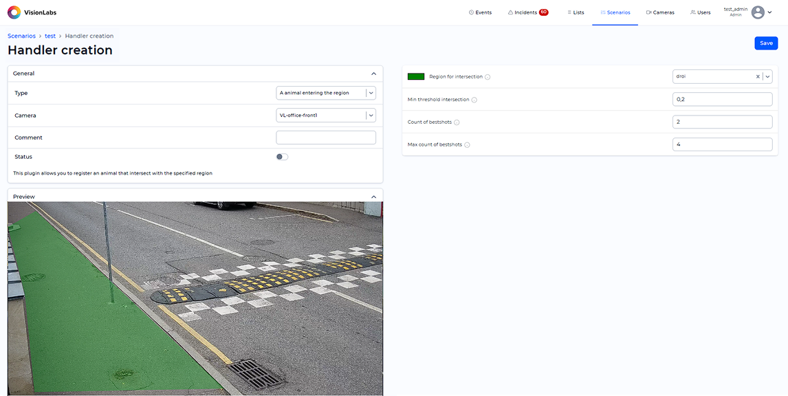 «A animal entering the region» handler parameters window