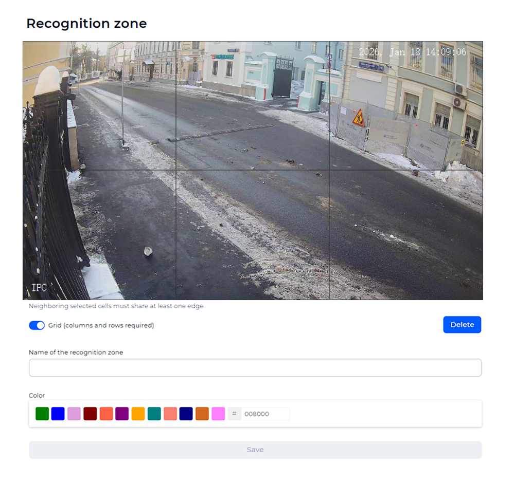 Recognition zone creation window