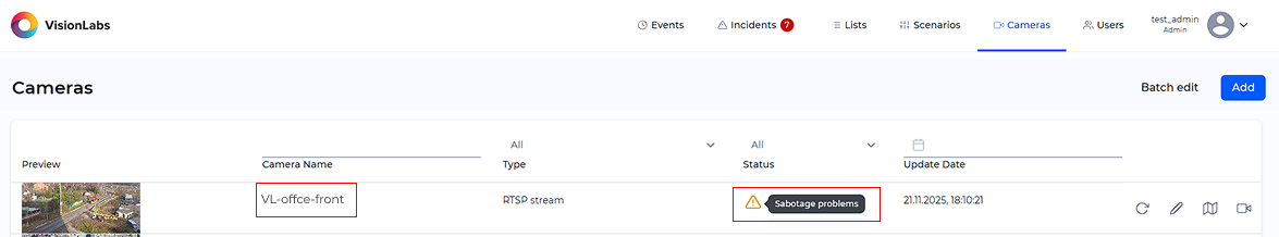 Example of alarm icon display