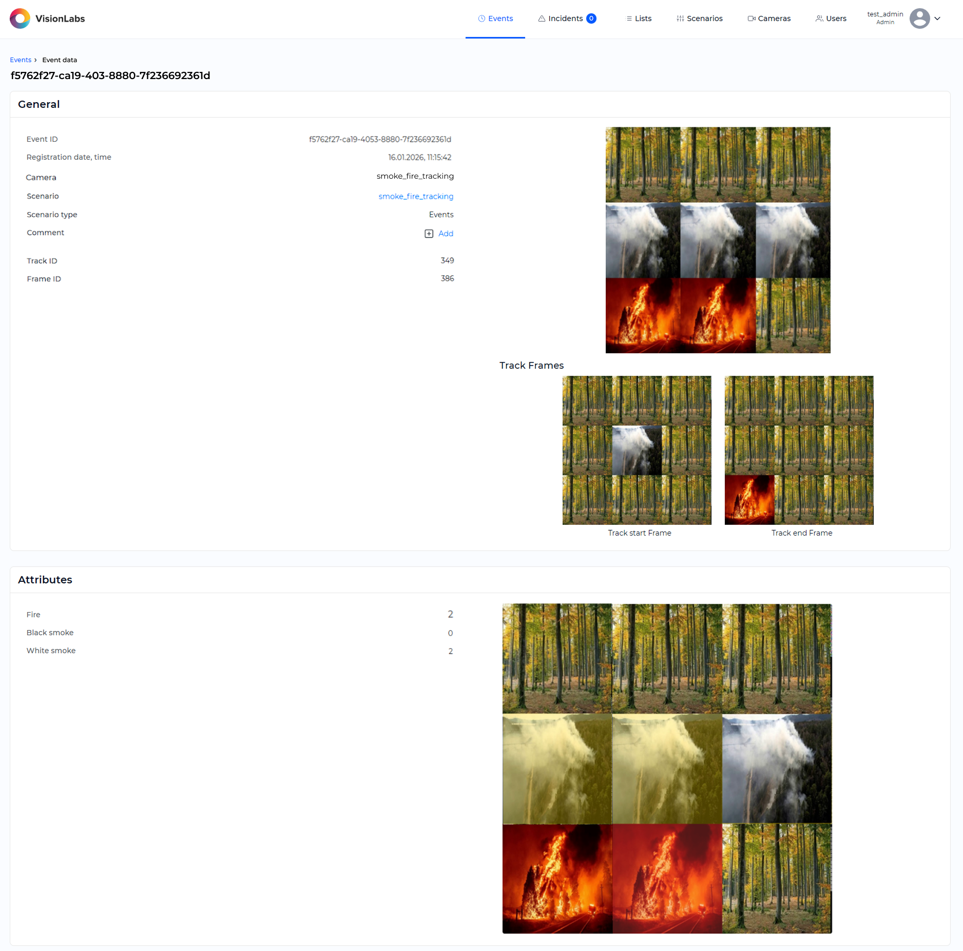 Example of the «Smoke-fire tracking» handler