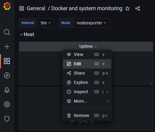 Editing panels on the dashboard